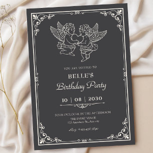Invitation Vintage élégants anges anniversaire