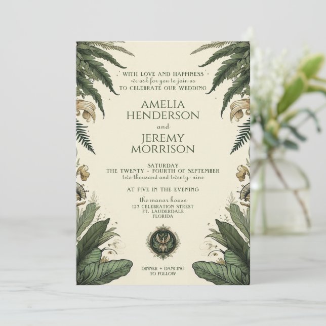 Invitation vintage Enchanted Forest (Debout devant)