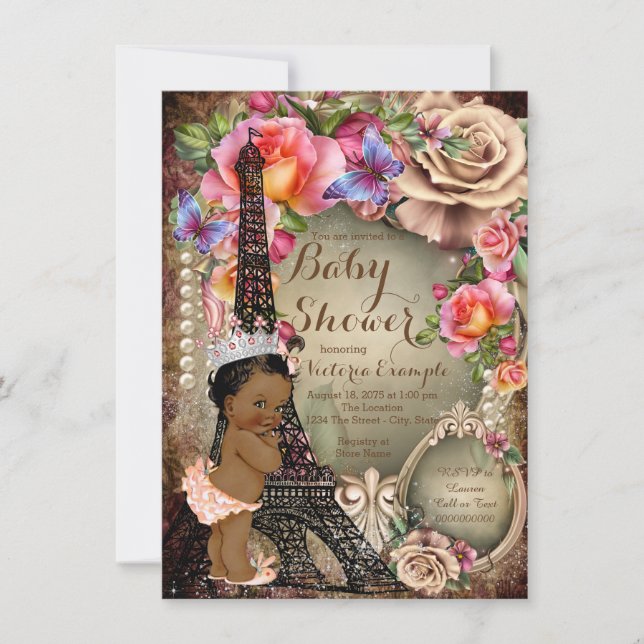 Invitation Vintage Ethnic Princess Paris Baby shower (Devant)