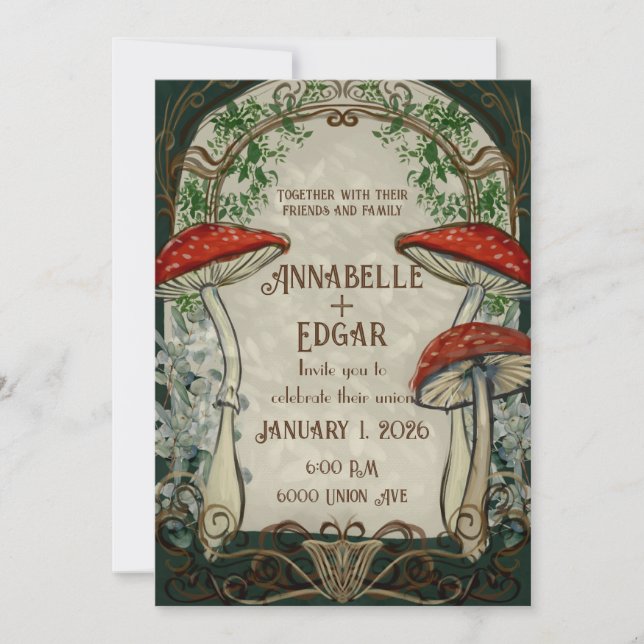 Invitation Vintage Fairytale Art Nouveau Mariage (Devant)
