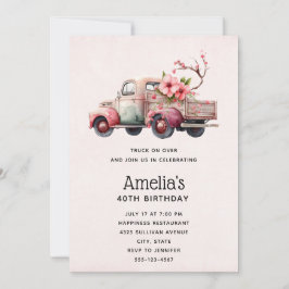 Invitation Vintage Farmer's Truck Pink Anniversaire