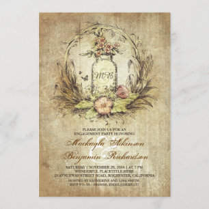 Invitation Vintage fête d'engagement rustique en pot de mason