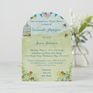 Invitation Vintage Fête des mariées rustique Buncages d'oisea