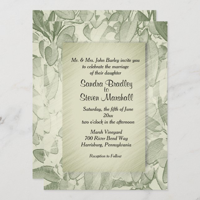 Invitation Vintage Feuilles d'olive (Devant / Derrière)