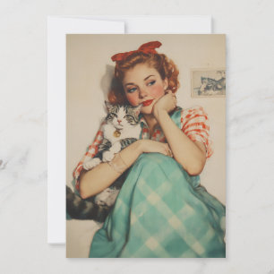 Invitation Vintage fille avec chat