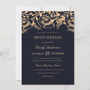 Invitation Vintage Fleur Navy pour une Sweet Sixte