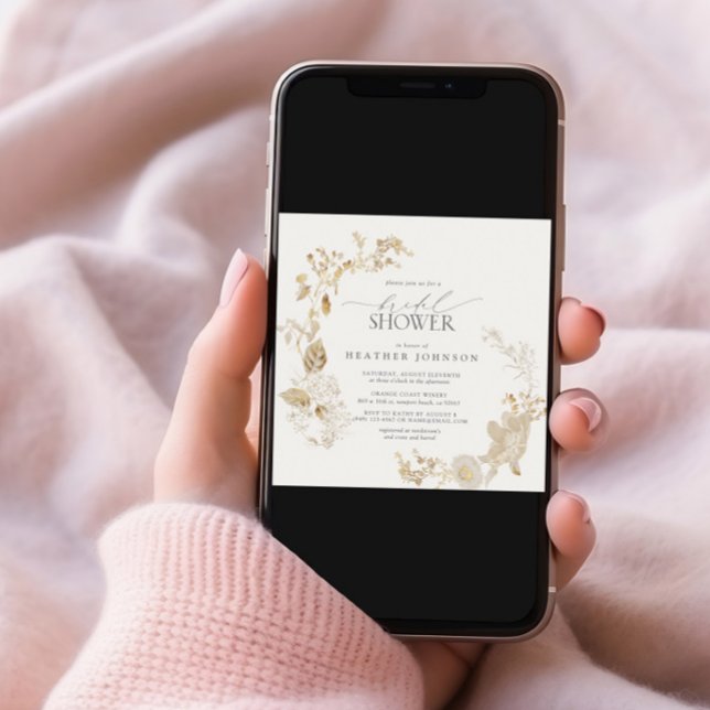 Invitation Vintage Fleur sauvage or Fête des mariées florale (Créateur téléchargé)