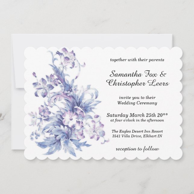 Invitation Vintage. Fleurs bleues et lilas (Devant)