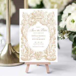Invitation Vintage Floral Baroque Frame Gold Enregistrer la d