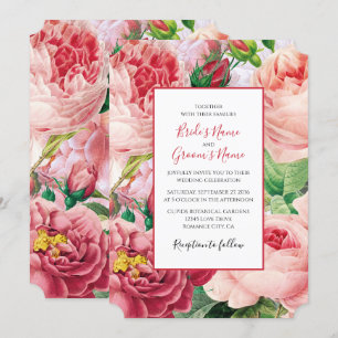 Invitation Vintage Floral & Botanique Rose Roses Mariage