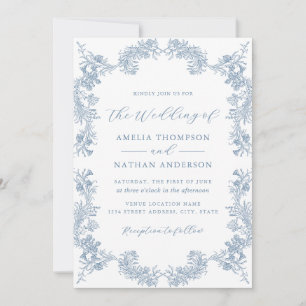 Invitation Vintage Floral Dusty Blue Mariage