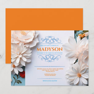 Invitation Vintage Floral Fleurs blanches fleurissent Bat mit