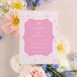 Invitation Vintage Floral Français Toile Blush Mariage rose