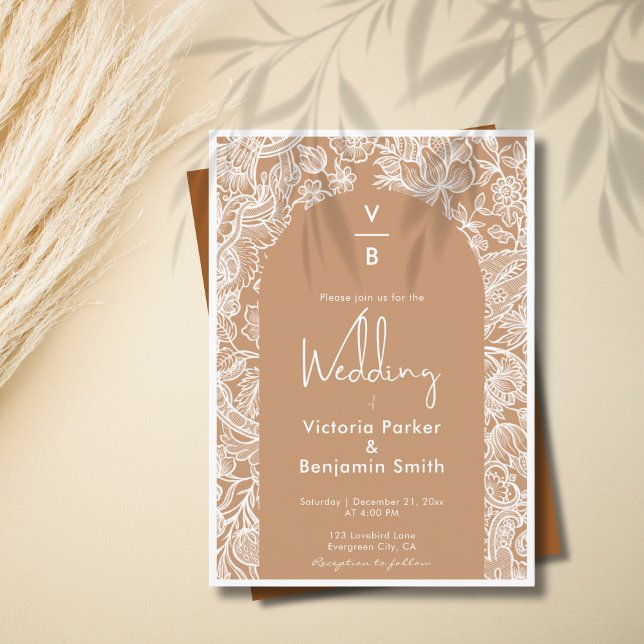 Invitation Vintage Floral Line Chic Boho Terracotta Mariage (Zazzle Vintage Floral Line Chic Boho Terracotta Wedding Invitation (Standing Front))