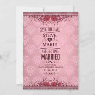 Invitation vintage Floral Mariage damassé