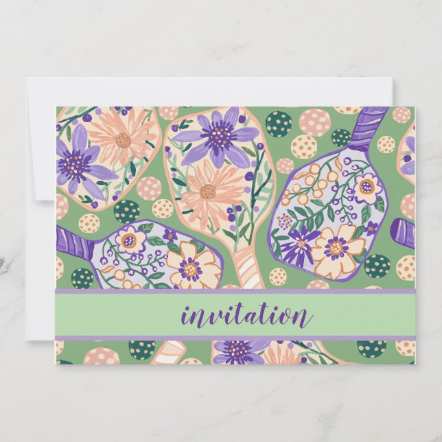 Invitation Vintage Floral Pickleball Design (Devant)