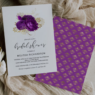 Invitation Vintage Floral Purple Gold Damask Fête des mariées