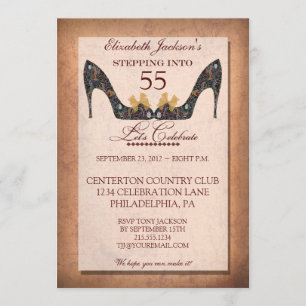 Invitation Vintage Floral Shoe 55e Anniversaire