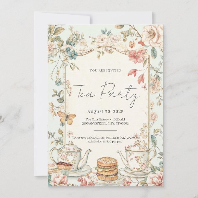 Invitation vintage Floral Tea Party (Devant)