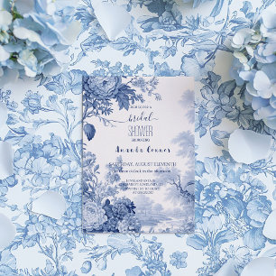 Invitation Vintage Floral Toile Bleu Bride