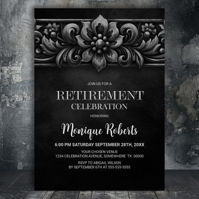 Invitation Vintage Flower Black Retirement Party (Créateur téléchargé)