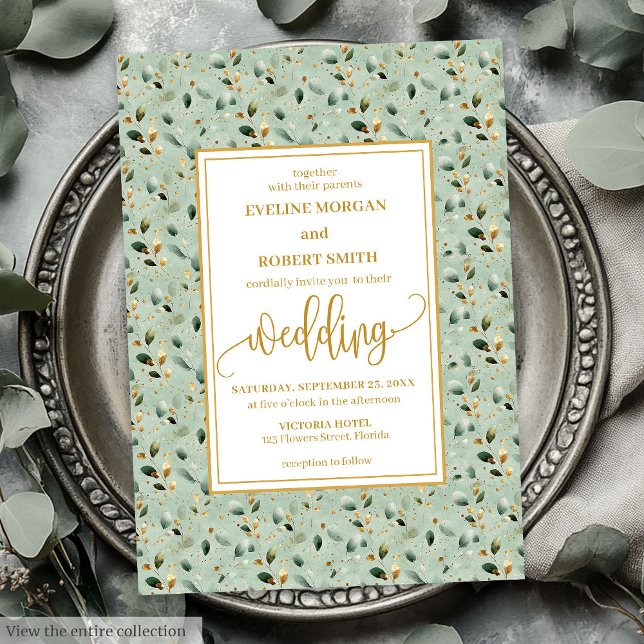 Invitation Vintage Forest Green Gold Mariage (Vintage Forest Green Gold Greenery Wedding Invitation)
