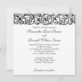 Invitation Vintage Formal Elegant noir et blanc Mariage
