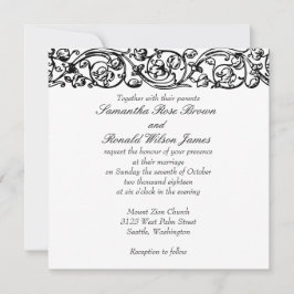 Invitation Vintage Formal Elegant noir et blanc Mariage
