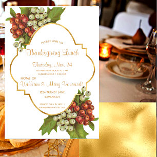 Invitation Vintage Frame d'or Fruits d'huile blanc Thanksgivi