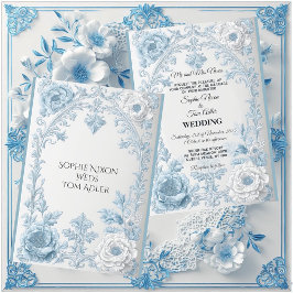 Invitation Vintage French Country Floral Blue White Wedding