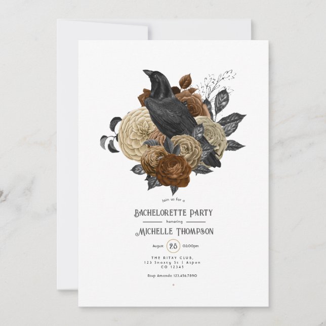 Invitation Vintage Glam Amber Raven Gothique Bachelorette Par (Devant)