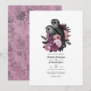 Invitation Vintage Glam Mauve Owls gothique Mariage QR Code