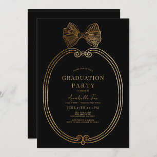 Invitation Vintage Gold Bow Ruban Black Graduation Party