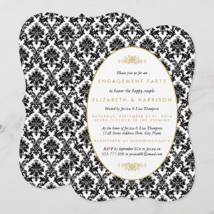 Invitation Vintage Gold, Noir, Blanc Damas
