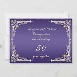 Invitation Vintage Gold Purple Scrolls 50e anniversaire