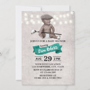 Invitation Vintage Golf Boy Sport Baby shower noir