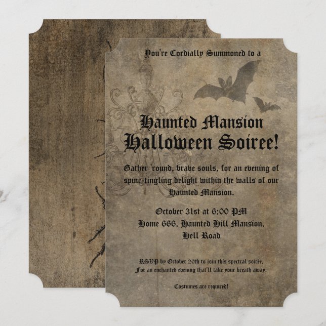 Invitation Vintage Goth Halloween Party (Devant / Derrière)