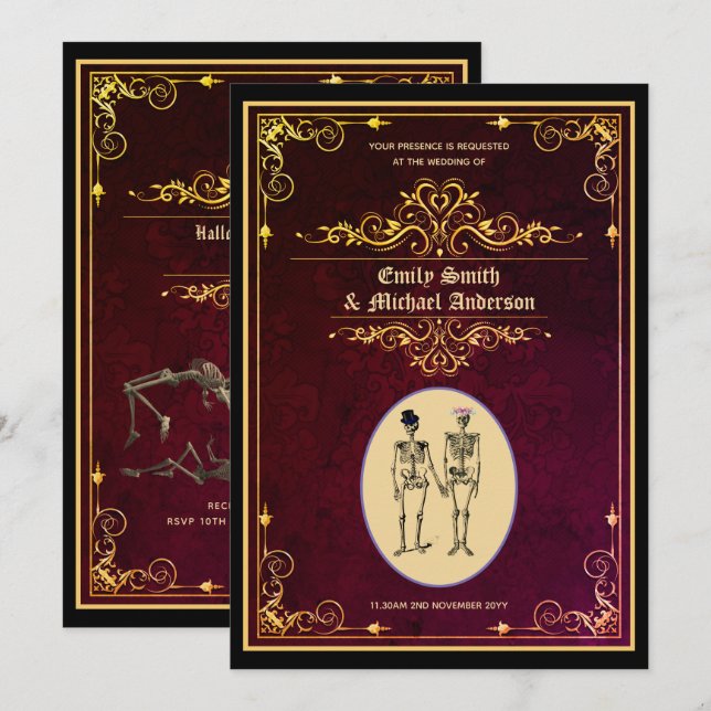 Invitation Vintage Goth Skeleton Mariage Fiançailles (Devant / Derrière)