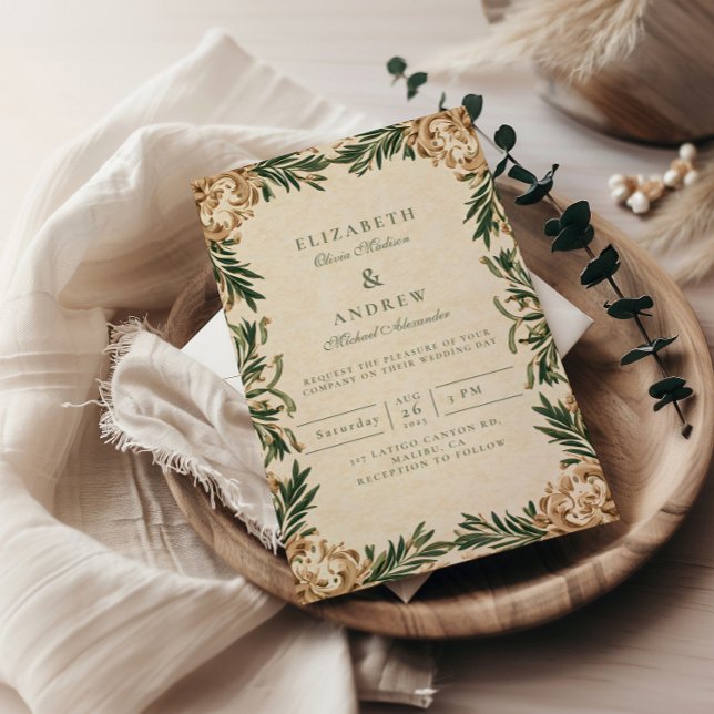 Invitation Vintage Green Botanical Wedding (Créateur téléchargé)