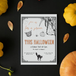 Invitation Vintage gris noir orange crier chat Halloween