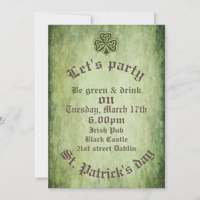 Invitation Vintage grundge irlandais shamrock chanceux (Devant)
