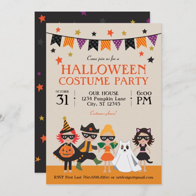 Invitation vintage Halloween Costume Party (Devant / Derrière)