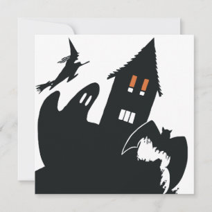 Invitation Vintage Halloween Witch Ghost Haunted House Party