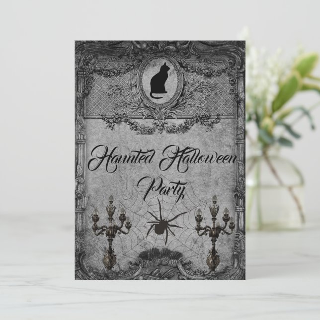 Invitation vintage Haunween Party Halloween (Debout devant)