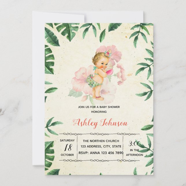 Invitation vintage hawaïenne de baby shower (Devant)