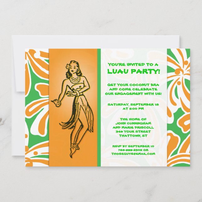 Invitation Vintage Hula Dancer Luau (Devant)
