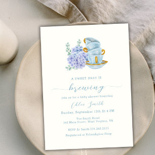 Invitation Vintage hydrangea Tea Party Brassage Baby shower