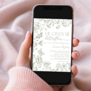 Invitation Vintage Il Me Donne Des Papillons Sage Douche Vert