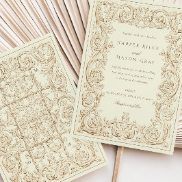 Invitation Vintage ivoire Brown Mariage orné