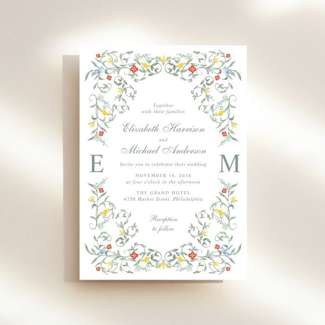 Invitation Vintage Jardin Aquarelle Monogramme Mariage (Créateur téléchargé)